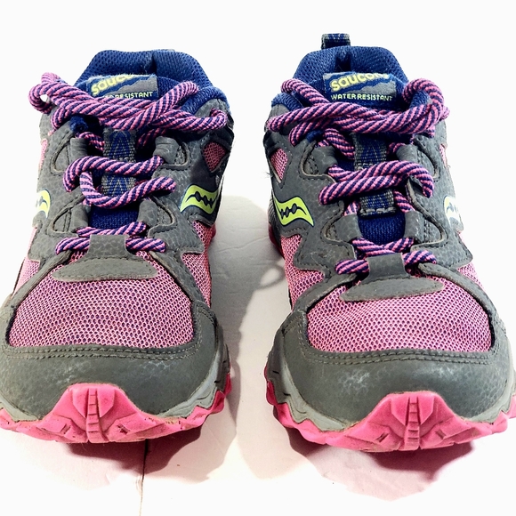 Saucony Peregrine Shield 2 Pink, Grey, Blue & Green Sneakers Shoes Size 1.5 - Picture 2 of 12